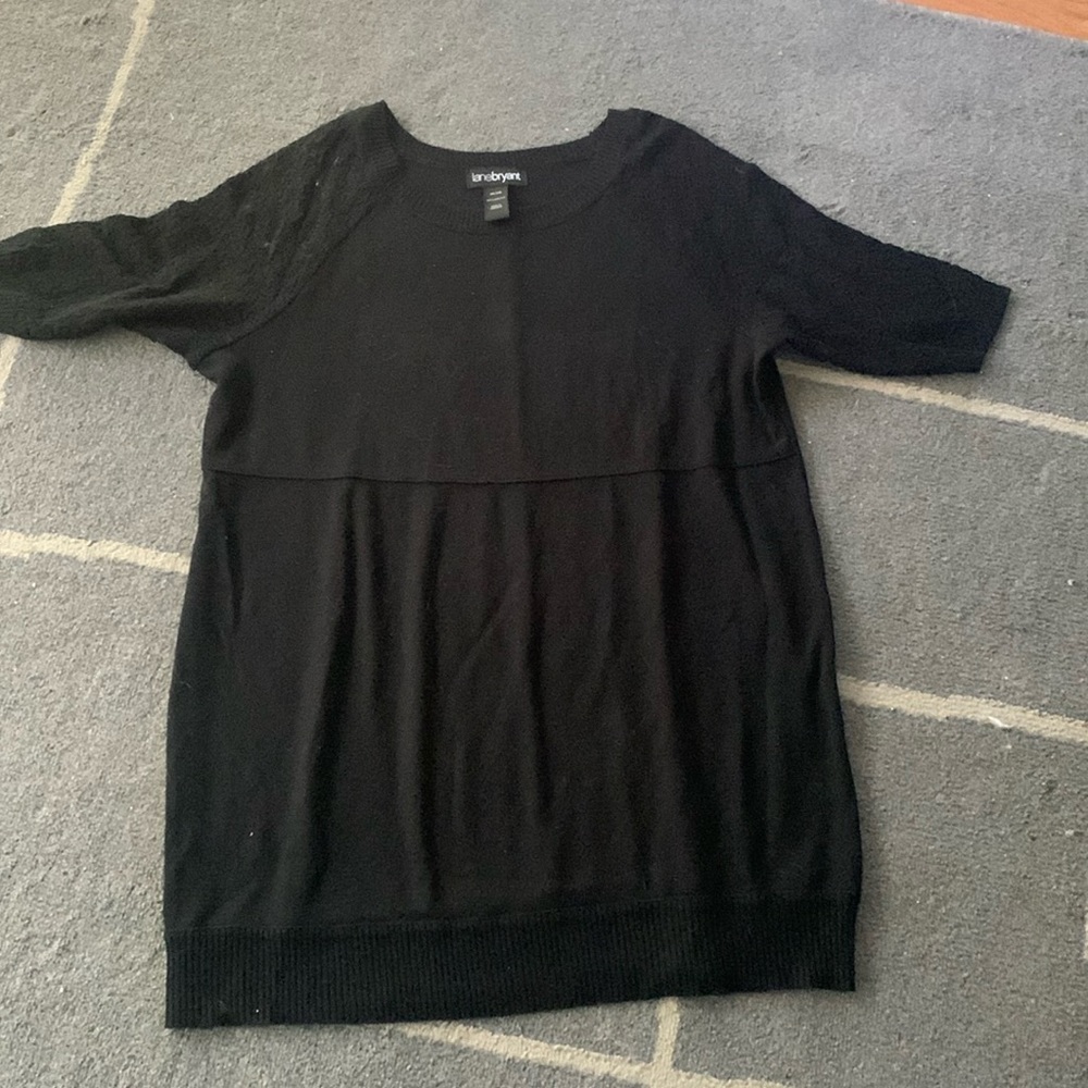 black dress with crochet sleeves (18/20)
